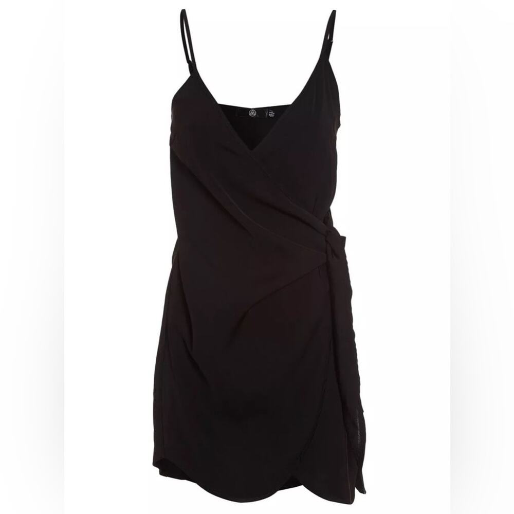 NWT MISSGUIDED Black Strappy Wrap Tie Waist Mini Shift Dress